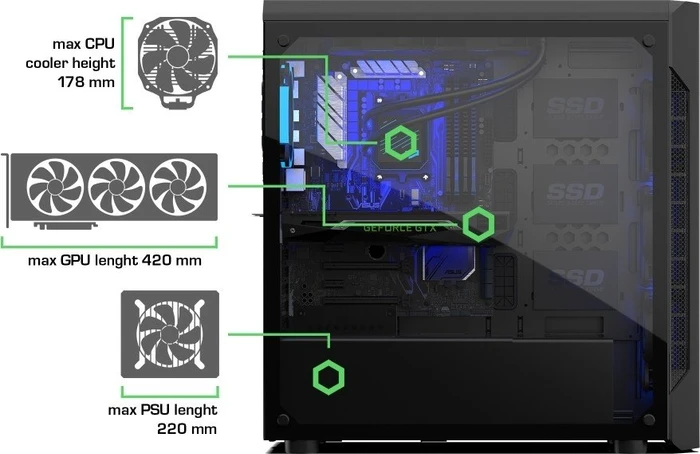 Endorfy SilentiumPC Armis AR7X TG RGB, Glasfenster