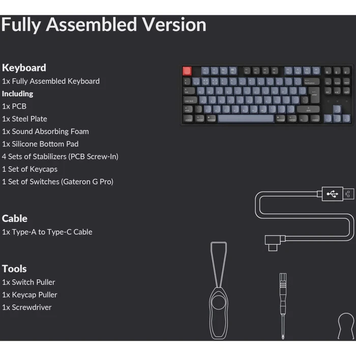 Keychron K8 Pro, TKL, PBT, schwarz, LEDs RGB, hot-swap, Gateron G Pro RED, USB/Bluetooth, DE