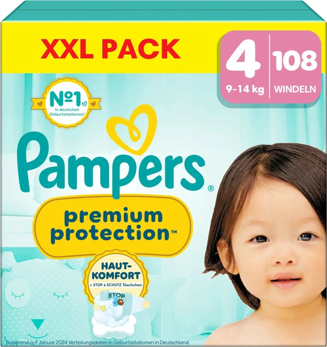 Pampers Premium Protection Gr.4 Einwegwindel, 9-14kg, 108 Stück