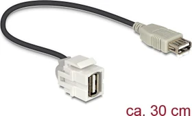 DeLOCK Keystone Modul USB-A 2.0 Buchse via USB-A 2.0 Buchse, 250°, mit Kabel, weiß (86329)