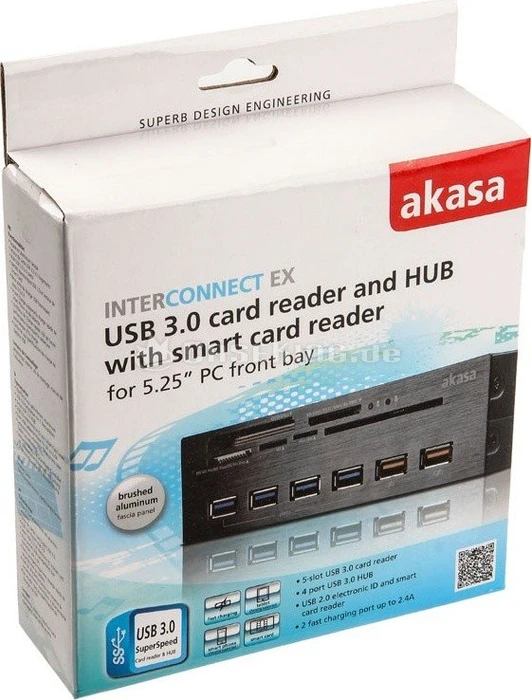 Akasa InterConnect EX Multi-Slot-Cardreader, USB 3.0 19-Pin Stecksockel [Stecker]