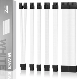 EZDIY-FAB Cable Extension Kit, 1x 24-Pin, 1x 4/8-Pin ATX, 2x 6-Pin PCIe, 16AWG, 2x 8-Pin PCIe, 16 AWG Nylon, weiß
