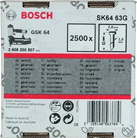 Bosch Professional SK64 63G Senkkopf-Stift verzinkt Tacker-Nägel, 63x1.6mm, 2500 Stück