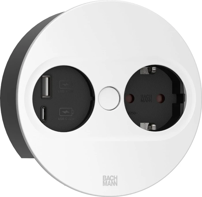 Bachmann Twist 2, 1-fach, 1x USB-Charger A/C, rund, 2m, weiß