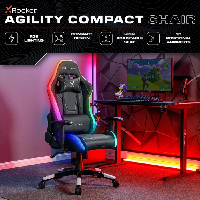 X Rocker Agility Compact RGB Esports Gamingstuhl für für Kinder/Jugendliche, schwarz/weiß