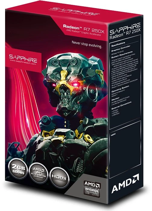 Sapphire Radeon R7 250X, 2GB GDDR5, DVI, HDMI, DP, lite retail