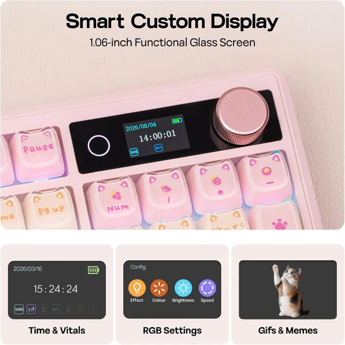Epomaker TH108 V2 Pro Wireless, Cute Cat, LEDs RGB, hot-swap, Epomaker Sea Salt Silent V2, USB/Bluetooth, US