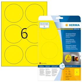 Herma Folienetiketten rund, 85mm, wetterfest, gelb, matt, 25 Blatt (150 Etiketten)