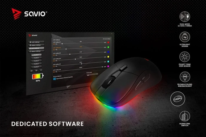 Savio Rift Black Gaming Mouse schwarz, USB