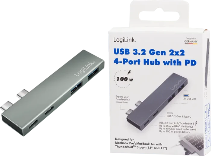 LogiLink 4-Port Dockingstation, 2x USB-C 3.0/2x USB-A 3.0, 2x Thunderrbolt 3 [Stecker]