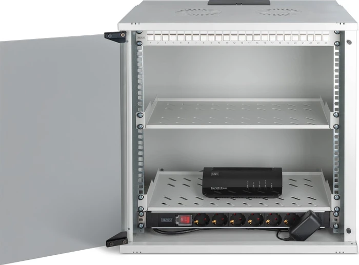 Digitus Professional SoHo Pro Line 19" Wandgehäuse SET 12HE, unmontiert, Sicherheitsglastür, IP20, RAL 7035, 400mm tief