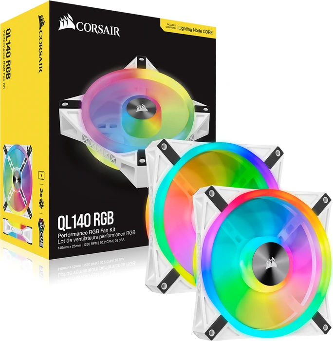 Corsair QL Series iCUE QL140 RGB PWM Dual Fan Kit, weiß, LED-Steuerung, 140mm, 2er-Pack