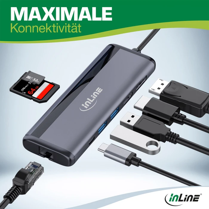 InLine 8-in-1 Multi-Hub mit 100W PD 3.0, USB-C 3.0 [Stecker]
