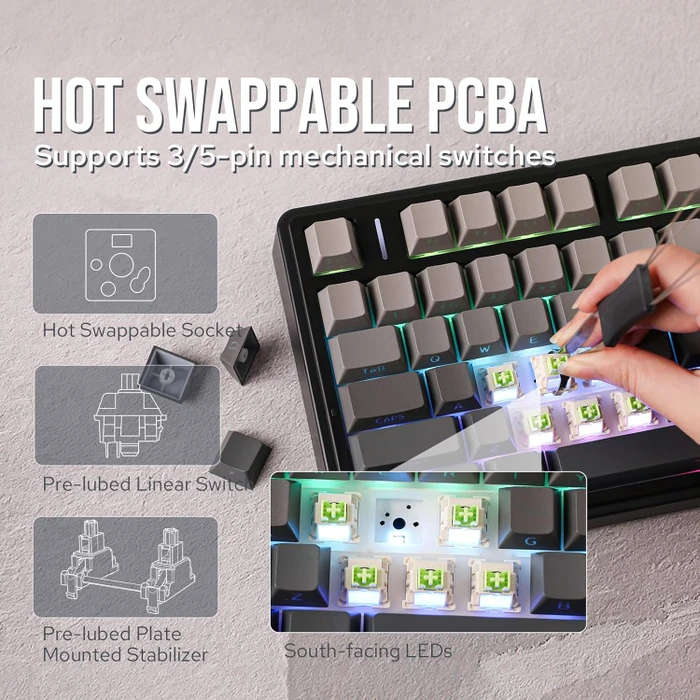 Epomaker x Aula F75, Black Gradient, LEDs RGB, hot-swap, Side-Printed, LEOBOG Reaper, USB/Bluetooth, US