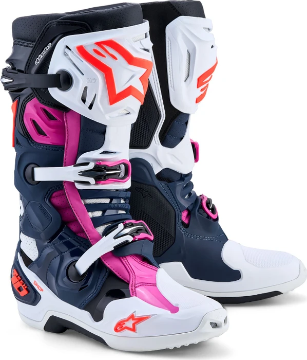 Alpinestars Tech 10 Supervented Motorradstiefel blau/weiß/schwarz/rosa