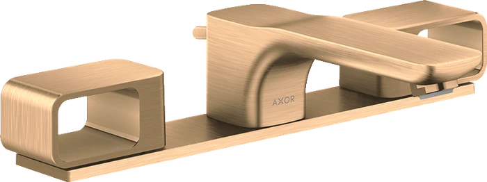 Hansgrohe Axor Urquiola 3-Loch Waschtischarmatur 50 mit Platte und Zugstangen-Ablaufgarnitur brushed bronze