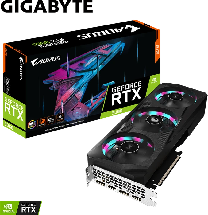 GIGABYTE AORUS GeForce RTX 3060 Elite 12G (Rev. 1.0), 12GB GDDR6, 2x HDMI, 2x DP