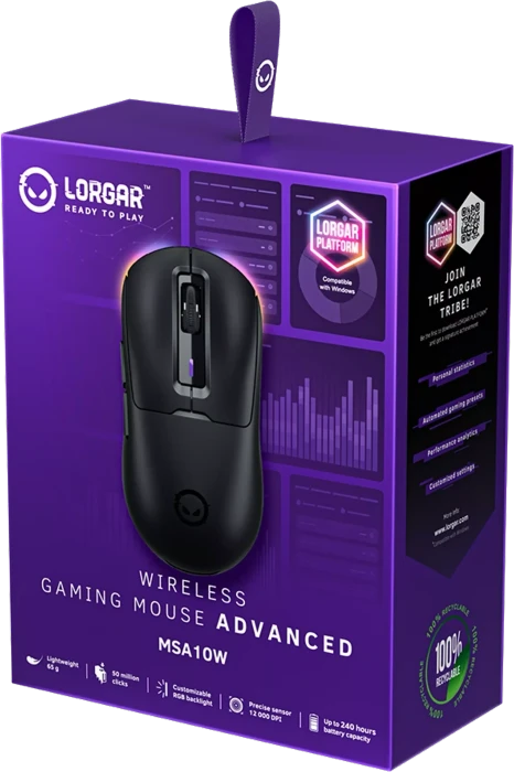 Lorgar MSA10W Wireless Gaming Mouse Advanced schwarz, USB/Bluetooth