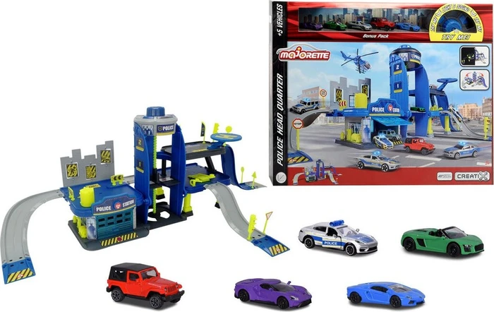 Majorette Creatix Police Headquarter + 5 Autos