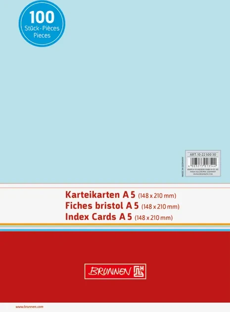 Brunnen Karteikarten, A5, glatt, blau, 100 Blatt