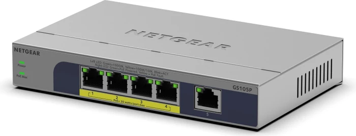 Netgear GS100 Desktop Gigabit Switch, 5x RJ-45, 83W PoE+