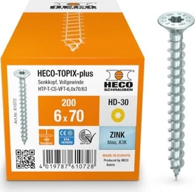 HECO TOPIX-plus verzinkt blau A3K Torx T30 Holzschraube, 6x70mm, 200 Stück