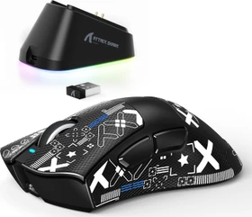Attack Shark V3 PRO Tri-mode Wireless Gaming Mouse mit Ladestation, schwarz, inkl. Grip Tape, USB/Bluetooth