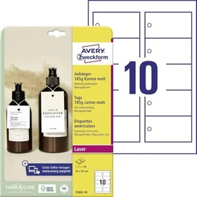 Avery-Zweckform Aushängeschilder mit Öse und Fäden weiß, 90x50mm, 185g, 100 Stück
