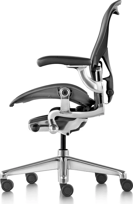 Herman Miller Aeron remastered Bürostuhl, Graphite grau, Größe B, Armlehnen Vinyl, Fußkreuz/Mechanik Alu-poliert