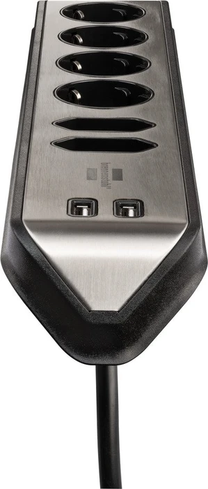 Brennenstuhl estilo Ecksteckdosenleiste, Tischsteckdose, 6-fach, 2x USB-A, 2m, silber/schwarz