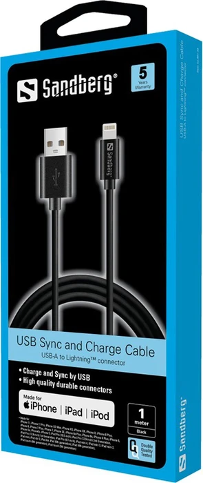 Sandberg Lightning/USB MFi 1.0m schwarz
