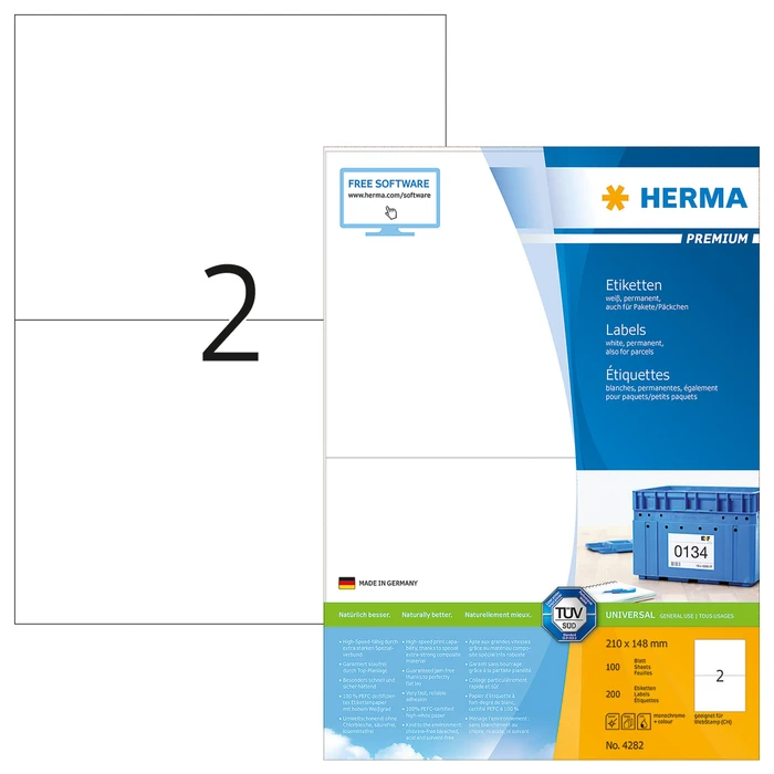 Herma Etiketten Premium, A5, weiß, matt, 100 Blatt (200 Etiketten) (4282)
