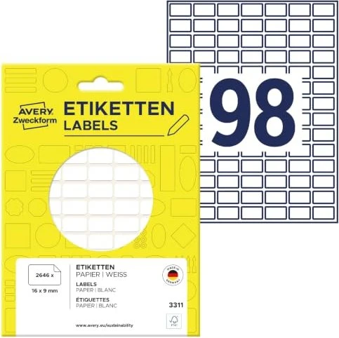 Avery-Zweckform Mini-Organisationsetiketten Sonderformat, 13x8mm, weiß, 27 Blatt (2646 Etiketten)