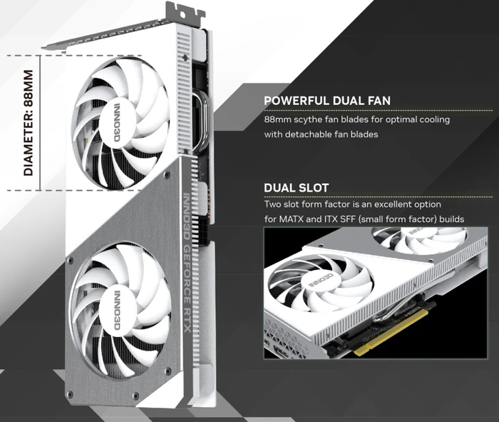 INNO3D GeForce RTX 4060 Twin X2 OC White, 8GB GDDR6, HDMI, 3x DP