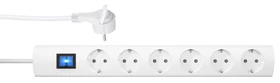 Kopp Steckdosenleiste UNOversal Plus mit Schalter und extraflachem Winkelstecker, 6-fach, 1.4m, weiß