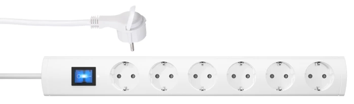 Kopp Steckdosenleiste UNOversal Plus mit Schalter und extraflachem Winkelstecker, 6-fach, 1.4m, weiß