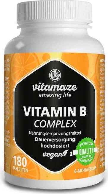 Vitamaze Vitamin B-Komplex hochdosiert vegane Tabletten, 180 Stück