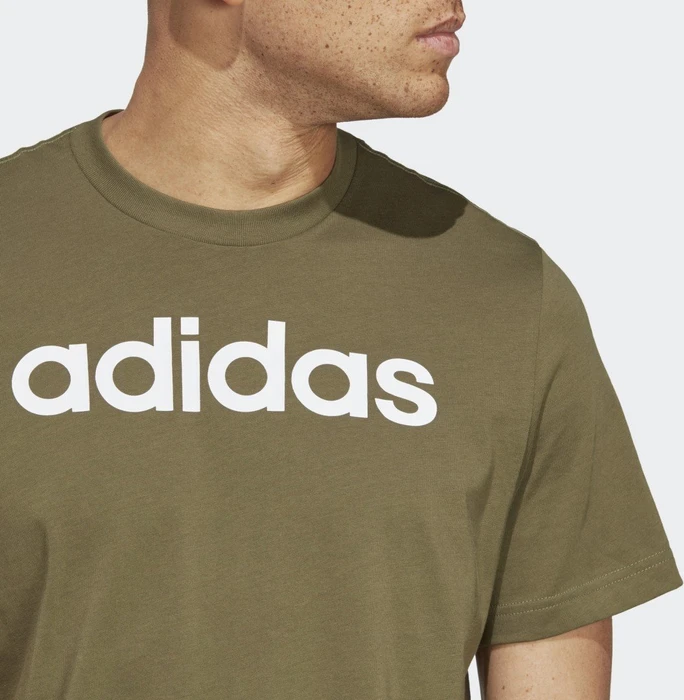 adidas Essentials Single Jersey Linear Embroidered Logo T-Shirt kurzarm olive strata (Herren)