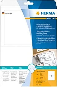 Herma Versandetiketten mit Einlieferungsbeleg blickdicht, 182x130mm, weiß, matt, 25 Blatt (25 Etiketten)