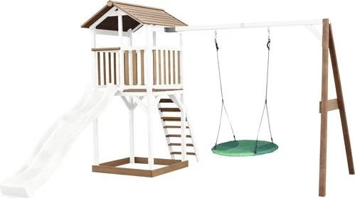 Axi Spielturm Beach Tower mit Rutsche und Nestschaukel braun/weiß/grün