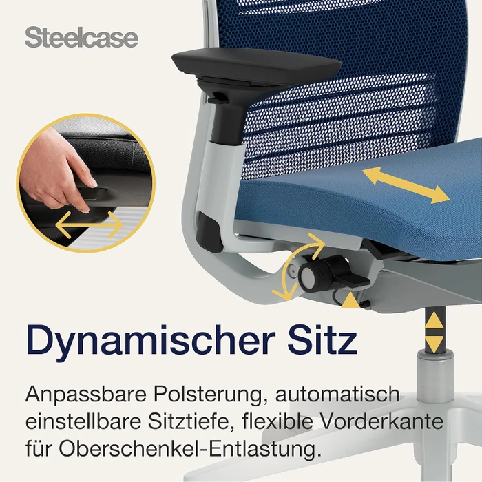 Steelcase Think Bürostuhl mit Armlehnen, royalblau/kobaltblau