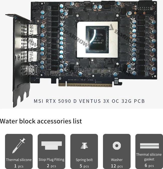 Barrow NVIDIA RTX 5090 LRC 2.0 Full Coverage GPU Water Block, MSI Ventus 5090, BS-MSV5090-PA, weiß