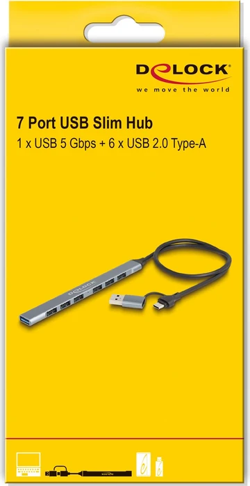 DeLOCK 7-Port Slim USB-Hub, USB-A/USB-C 3.0 [Stecker]