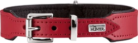 Hunter Basic Hundehalsband, beschichtetes Spaltleder, Kunstleder, schlicht, robust, 42 S-M, schwarz/rot