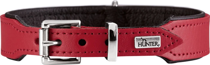 Hunter Basic Hundehalsband, beschichtetes Spaltleder, Kunstleder, schlicht, robust, 32 XS, schwarz/rot