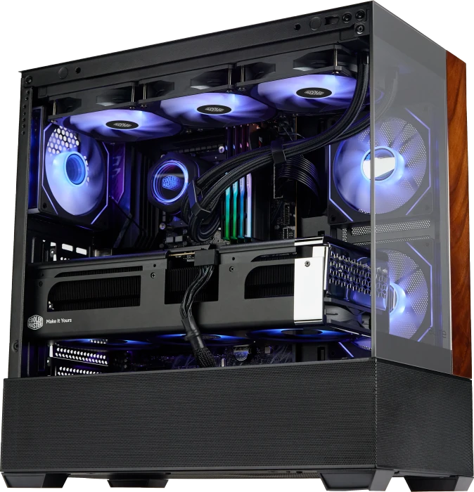 Cooler Master Elite 690 Wood Black, schwarz/braun, Glasfenster