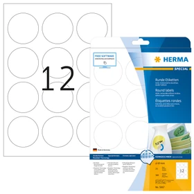 Herma Etiketten Special rund, 60mm, ablösbar, weiß, matt, 25 Blatt (300 Etiketten)