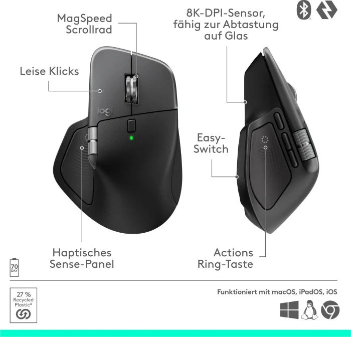 Logitech MX Master 4 for Mac Space Black, schwarz, Logi Bolt, USB/Bluetooth