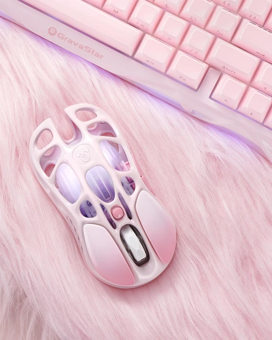 GravaStar Mercury M1 Pro Wireless Gaming Mouse, Special Edition Sakura Pink, USB/Bluetooth