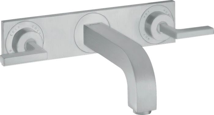 Hansgrohe Axor Citterio 3-Loch Waschtischarmatur für Wandmontage mit Hebelgriffen und Platte brushed chrome